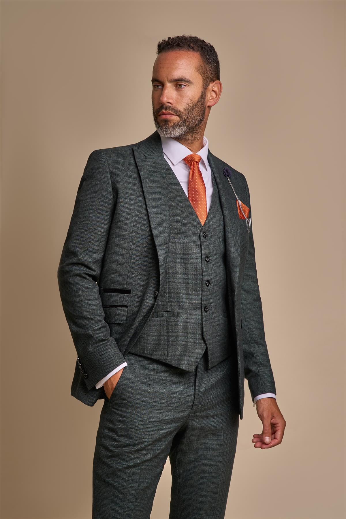 Caridi Olive Check Three Piece Suit