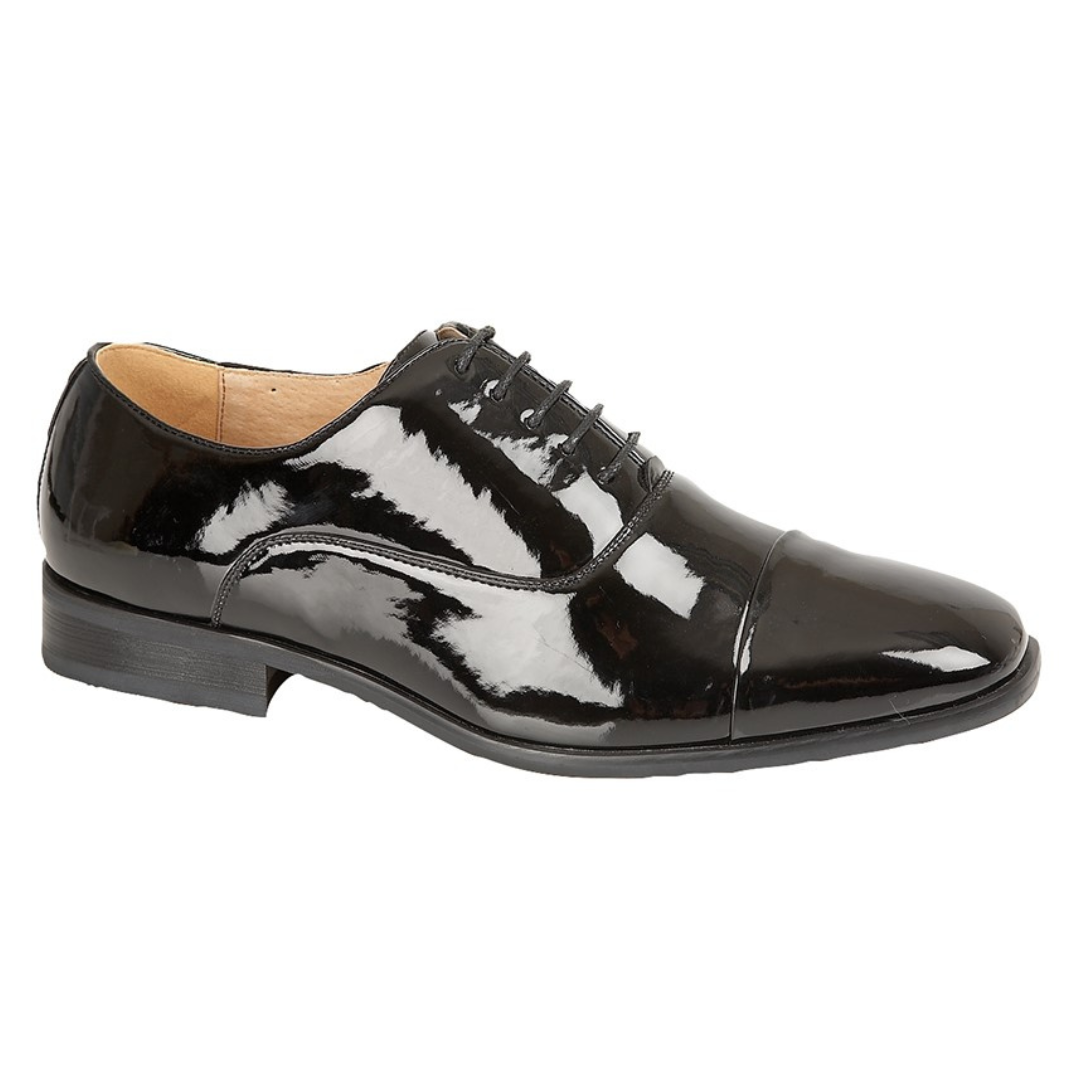 Goor Men's Pleated Cap Oxford Black Dress Shoes