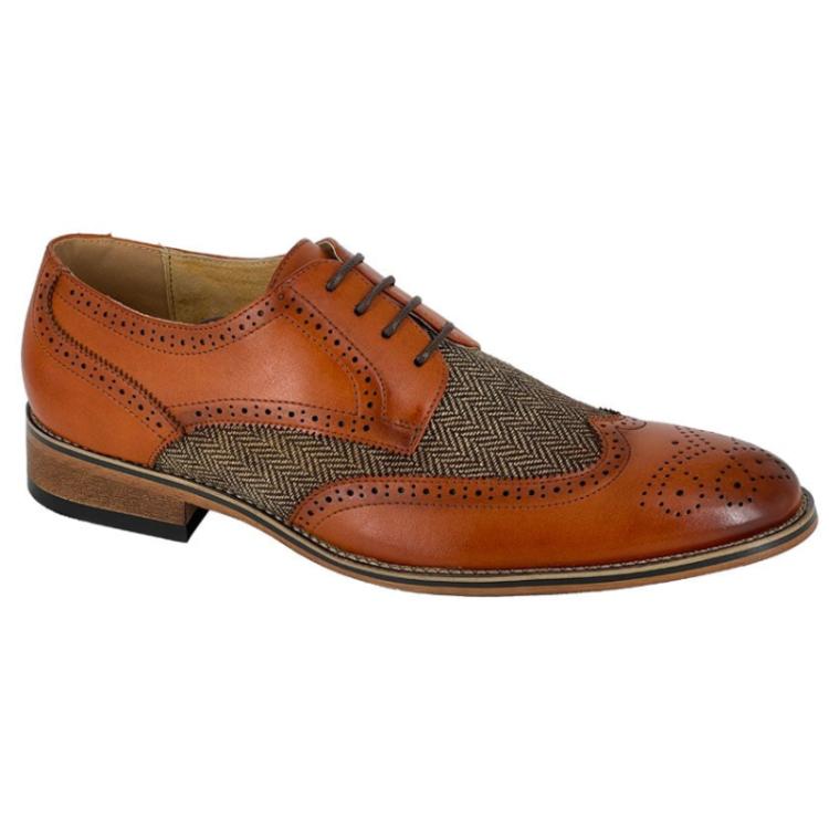 Goor Oxford Brogue Woven Textile Tan Shoes