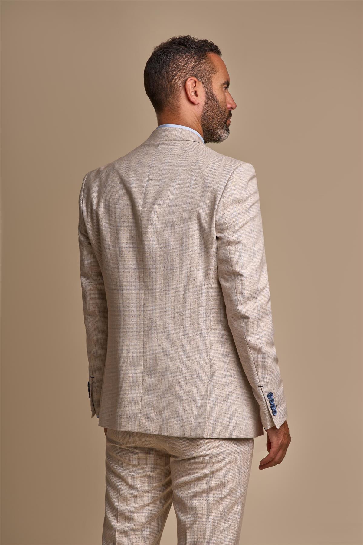 Caridi Beige Regular Check Three Piece Suit